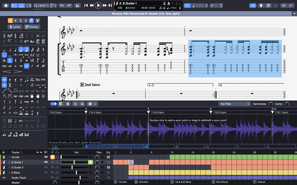 Guitar Pro Features Screen